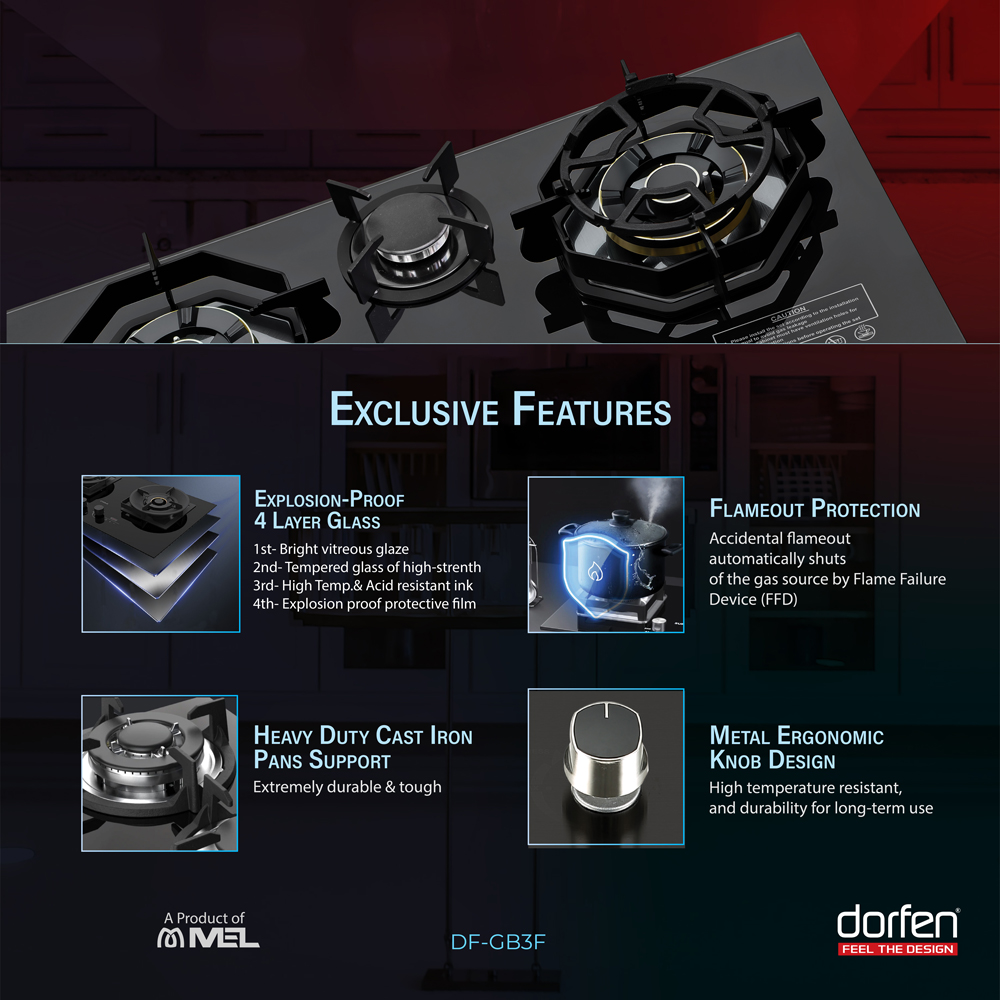 Picture of DORFEN Glass Gas Stove with 2-Burners - 30x18