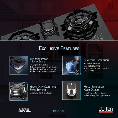 Picture of DORFEN Glass Gas Stove with 2-Burners - 30x18