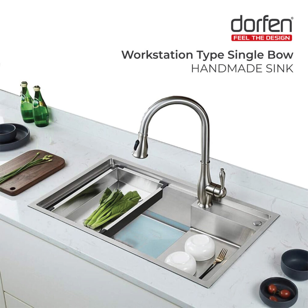 Picture of DORFEN Workstation Type Single Bowl Handmade Sink - 36x18x9