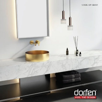 Picture of DORFEN Handmade Stainless Steel Basin (Pop-up Drain PVD Rose Gold) - Ø15.2x4.4