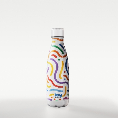 Picture of Hot & Cold Stylish SS Cola Water Bottle 450 ML | Leak-Proof with Eye-Catching Spiral Print | Wide Mouth for Effortless Filling | Double-Walled Insulated Inner Steel and Sturdy Outer | Ideal for Daily Hydration at School, Office, Gym | Modern and Eco-Friendly