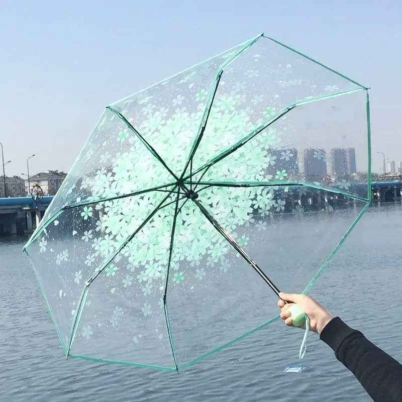 Picture of Transparent Folding Umbrella with Comfortable Handle | MNK SHOP (Pink)