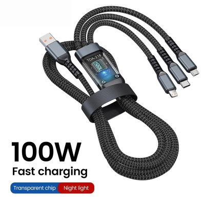 Picture of 3 In 1 100W USB Type C Fast Charging Cable For iPhone Xiaomi Poco Huawei Samsung Micro USB Type C Multi Port Charging Wire