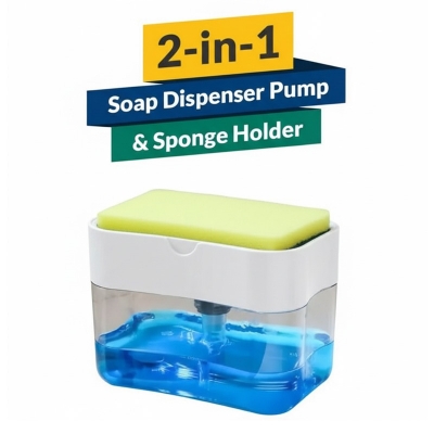 Picture of Liquid Soap Dispenser Soap Pump Sponge Caddy Holder Creative Hand Press Kitchen Dish Soap Dispenser with Washing Sponge