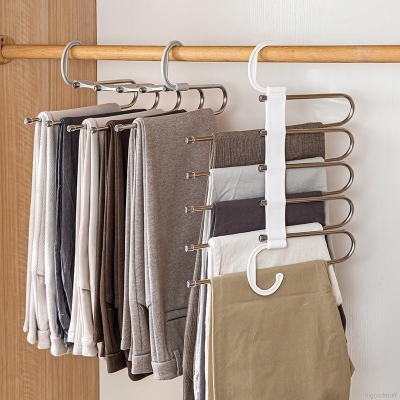 Picture of Foldable Cloth Hangers 5 in 1 Stainless Steel for Clothes Hanging Multi-Layer Pant Wardrobe Hanger
