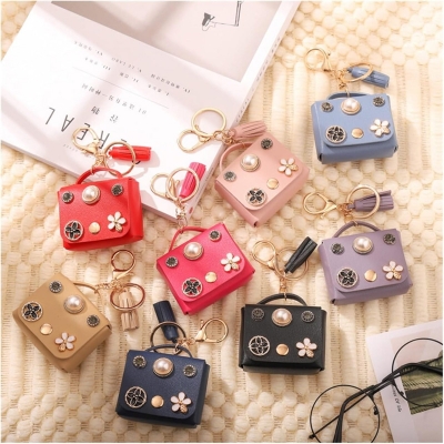 Picture of Mini Owl Coin Purse Ladies Key Chain Charm Headphone Bag For Apple Airpods Pro and pro 2nd Gen, joyroom T03s Pro cover, Airpods 4 Pro2 3 2and1 Headphone Bag Wallet PU Leather Keychain (Headphone not included)