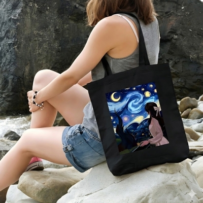 Picture of Customiezely Mood Board design Printed Black and White Canvas Tote Bag with Zipper for Girls