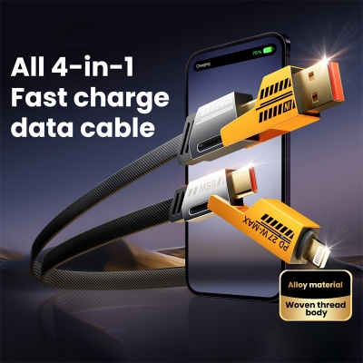 Picture of 4 In 1 65W Fast Charging Cable for iPhone, Android USB Type C Charger Cable (USB to Type C / Type A {Iphone Port} & Type C To Type C / Type A { Iphone Port} ) Multi Port Multiple USB Charging Wire Line