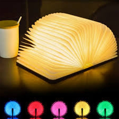 Picture of Rechargeable Folding Book Lamp, Wooden Book Light, 5 Colors Folding Night Light, Portable Desk Light USB Rechargeable Wooden Table Lamp Magnetic Design Creative Gift for Kids Family Girlfriend