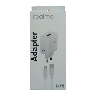 Picture of Realme 33W Super Dart Fast Charging PD Power Adapter, which includes a USB to Type-C cable.
