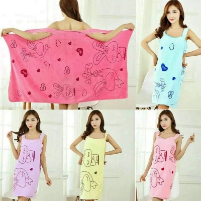 Picture of Bathroom Women Bath Towels Wearable Towel Dress Beach  Adults Bath Gown SPA Sling Robes  Home Nightwear Microfiber Women Bathrobe Bath Towel