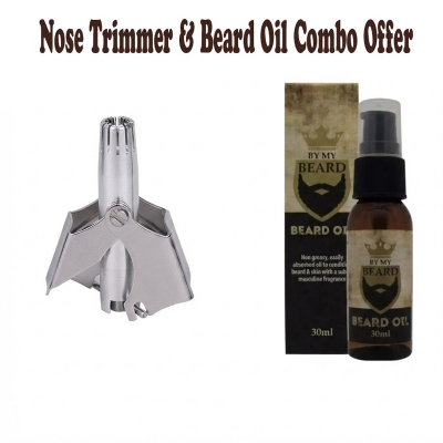 Picture of Nose Hair Trimmer Stainless Steel Manual Nose cutter & Beard Oil Combo Offer