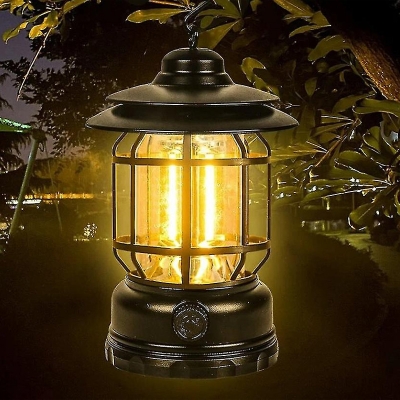 Picture of Camping Lanterns Electric LED Camping Lights Outdoor Hanging Tent Light Vintage Tabletop Lantern Decor Stepless Dimming Waterproof for Camping, Power Outages, Indoor (Black)