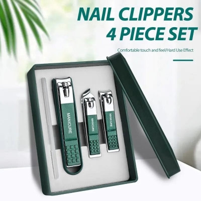 Picture of Fingernail & Toenail Clippers Set Stainless Steel Nail Clippers Set for Thick Nails with Catcher no Splash Set of 4 Sharp Nail Cutter for Women,Men,Seniors and Kids with Iron Case for Gift