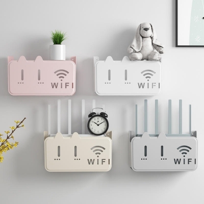 Picture of New Portable Wall Mounted WiFi Router Shelf Cute Cartoon Bear Punch-Free Router Storage Box Space-Saving Router Rack for Living