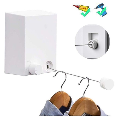 Picture of Drying Lines for Clothes, No Drilling Washing Line 20kg 4.2m Wall Mounted Drying Line with Adjustable Stainless String Heavy Duty Durable for Hotel Bathroom Balcony Clothes Quilt with Glue and Screw