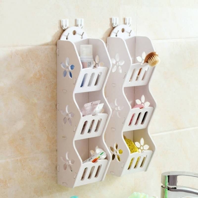 Picture of 3 Leyer Bathroom, Kitchen Corner Rack Router stand Wall Mount Shelf Wood Stand