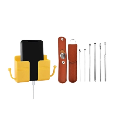 Picture of Wall Mounted Organizer Storage Box Remote Control Mounted Mobile Phone Plug Wall Holder Charging Multifunction Holder Stand And 6 PCS Ear Pick Set Combo