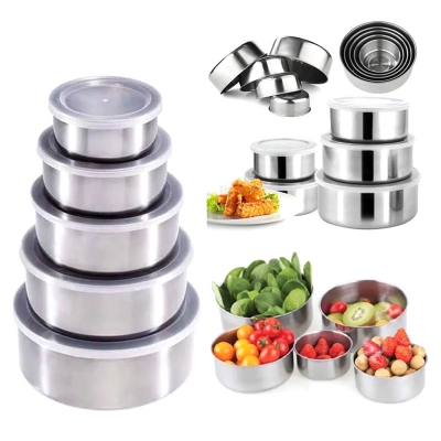Picture of Stainless Steel Food Box 5 Pieces With Food Grade Plastic Cover - Tiffin Box For Office