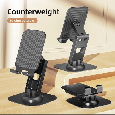 Picture of BY-556 Fully Adjustable Foldable Alloy Desktop Phone Holder Adjustable Angle Height 360 Degree Rotating Cradle Dock Mobile Stand Compatible With All Mobile/Tablet Devices Under