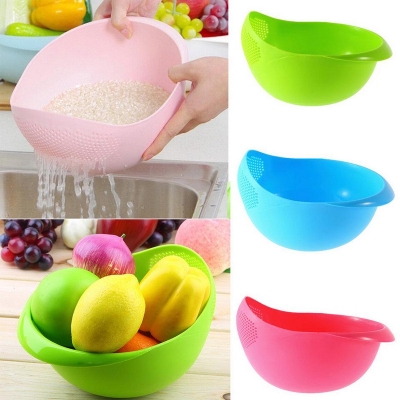 Picture of Plastic Rice Beans Peas Washing Filter Strainer Basket Sieve Drainer Kitchen Cleaning Random Color