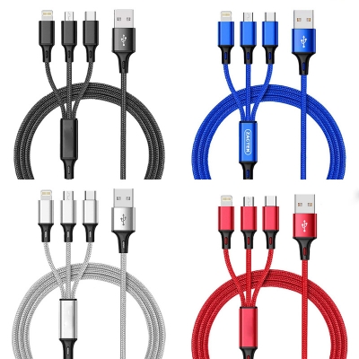 Picture of 3 In 1 Fast Charging USB Charger Cable / Fast Charging Data Transfer/Compatible with Micro USB, USB-C/Type-C & iPhone Lightning Devices