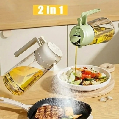 Picture of New 2 in 1 Oil spray bottle Kitchen 500 Ml Oil Bottle For Cooking, Baking, Air Fryer, Salad, Frying, Vinegar Leakproof Seasoning Bottle Canola Oil Spritzer