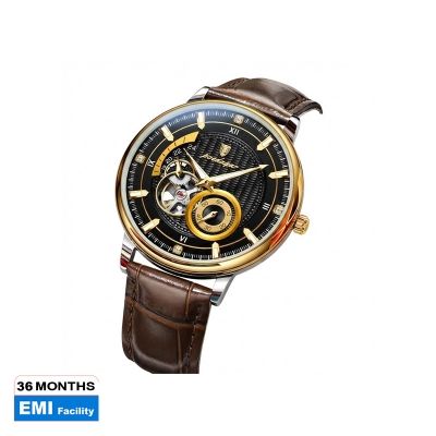 Picture of Poedagar 1416 Automatic Mechanical Watch For Men-Black Dial Choclete Belt