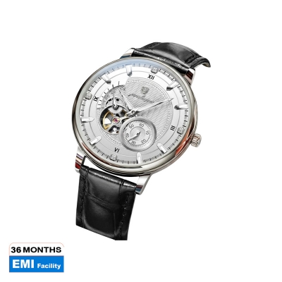 Picture of Poedagar 1416 Automatic Mechanical Watch For Men-White Dial Black Belt