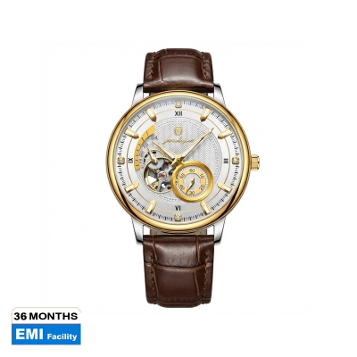 Picture of Poedagar 1416 Automatic Mechanical Watch For Men-white Dial Choclete Belt