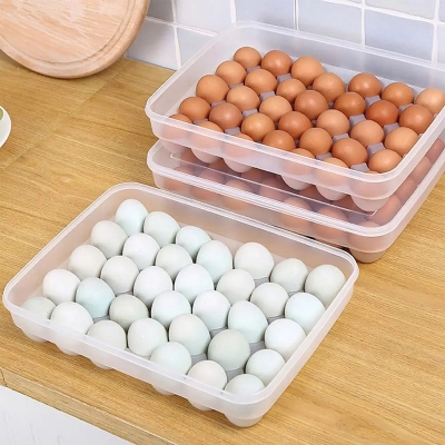 Picture of 20/34 Grid Egg Storage Box Kitchen Refrigerator Egg Box with Lid Fresh-keeping Case Household Plastic Fresh-keeping Box
