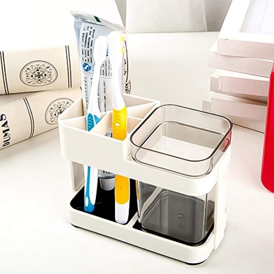 Picture of Premium Toothbrush Holder Set - 1-Cup Organizer with Freestanding Base, Multifunctional for Toothbrushes & Toothpaste, Stylish