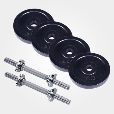 Picture of Combo Pack of Dumbel set and Iron Plate Set With Stick - 10Kg - Black