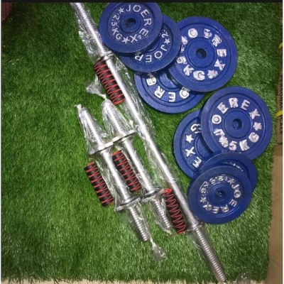 Picture of Two 10 Inch Sticks with Eight Piss Dumbbell Sets and 3 Feet Bar - 10 kg - Blue and Silver Combo - Complete Fitness Solution