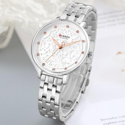 Picture of CURREN 9046 Silver Stainless Steel Analog Watch For Women - White & Silver