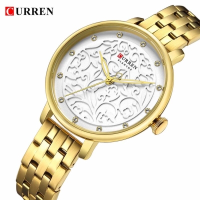 Picture of CURREN 9046 Black Stainless Steel Analog Watch For Women - Gold & White