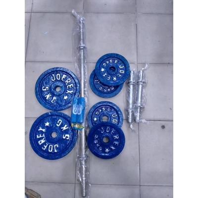 Picture of Dumbbell & Barbell Set 20kg and 10 inchi stick 2 pic and 3fit burbell 1 pic- Black and Silver