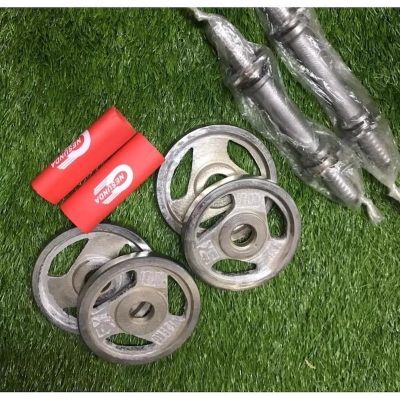 Picture of Four Pieces 1.25kg Silver Dumbbell Plate With Two 10 inch Sticks - 5KG Combo