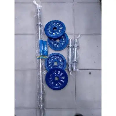 Picture of Dumbbell Set 2.25 kg 4 pic= 10 kg and 10 inchi stik 2 pic and 3 fit burbell 1 pic - Blue and Silver