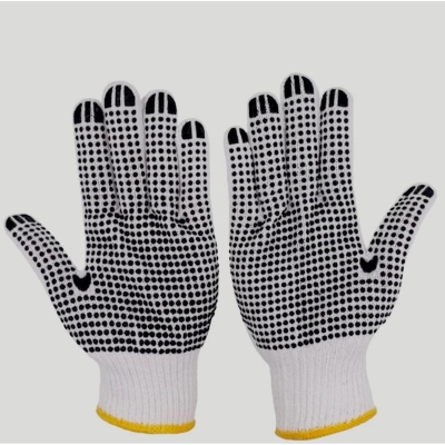 Picture of Knitted Cotton and PVC Dotted Hand Gloves for Construction, industrial, Welding, Kitchen, Gardening Work. 1 pair