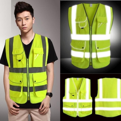 Picture of 5 Pocket Neon Green High Visibility Reflective Construction Safety Security Vest