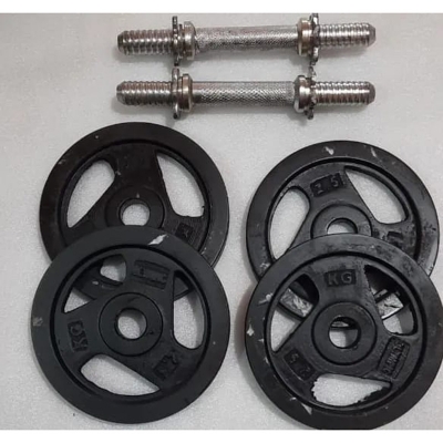 Picture of 2.5 kg 4pcs=10 kg, 10" stick 2 pc, Dumbbell set, Black & Silver