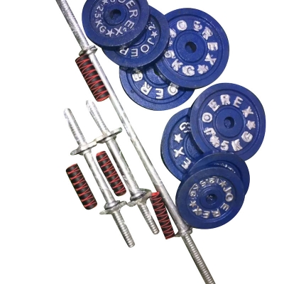 Picture of Eight Pieces Dumbbell Set With Two 10 inch Sticks 1 pcs 3 feet burble - 10Kg - Blue and Silver Combo