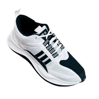 Picture of New Best Collection 2025 Comfortable Stylish & Fashionable Sports Look, Lace Up, Slip-on & Pull-on, Light Weight - White and Black Color Combination Sneaker For Men - Perfect For Any Occasion