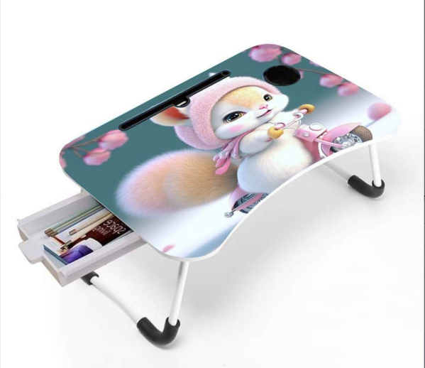Picture of Waterproof Printing KIDS READING WRITTING TABLE LAPTOP TABLE FOR BED CHINA Portable Desk Foldable LAPTOP STAND with drawer - Multicolor