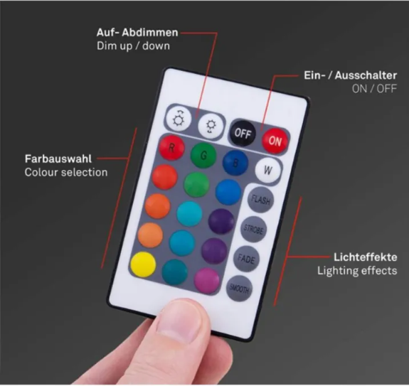 Picture of LED Strip Light Remote Control – 24 Button RGB Controller - Multicolor