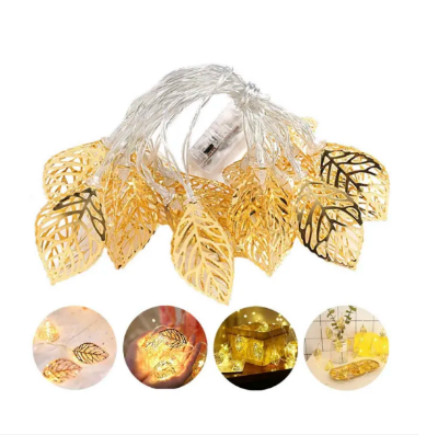 Picture of ধাতব ফেইরি লাইট 3D লিফ শেপ সোনালী রঙের কারেন্ট চালিত পিসের সেট - Gold