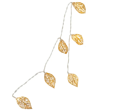 Picture of ধাতব ফেইরি লাইট 3D লিফ শেপ সোনালী রঙের কারেন্ট চালিত পিসের সেট - Gold