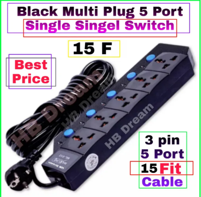 Picture of 5-Socket Multiplug Extension – 2m/5m/7ft/15ft/30ft – Heavy Duty Black Strip - Black