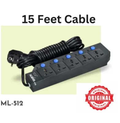 Picture of 5-Socket Multiplug Extension – 2m/5m/7ft/15ft/30ft – Heavy Duty Black Strip - Black